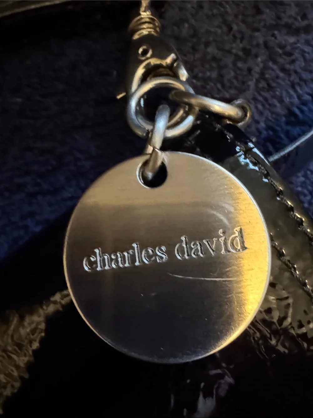 Charles David Black Patent Leather Wristlet with Gold Charm